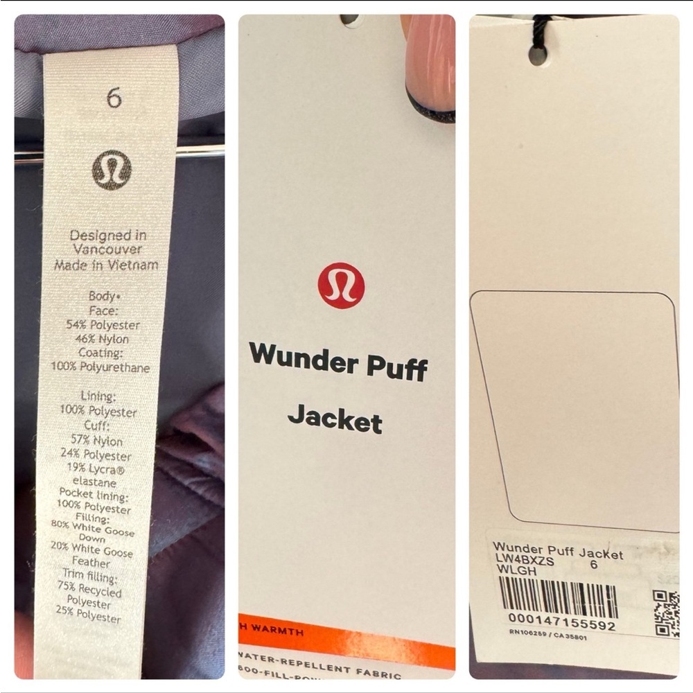 NWT - Lululemon Wunder Puff jacket Irridicent Blue sz.6 - Picture 7 of 9